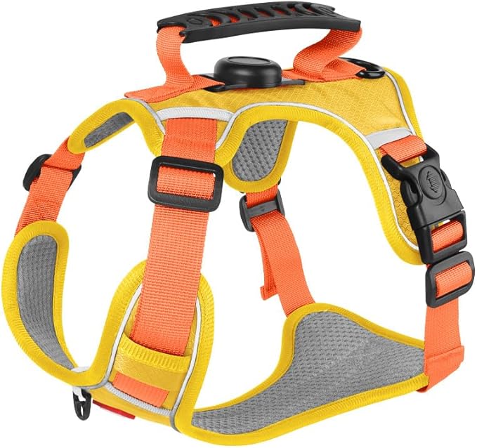AirTag Dog Harness,Cat Harness All-in-One Dog Vest, Anti-Pull, Anti-Suffocation Reflective Dog Vest for Small, Medium, and Large Dogs and cat (Yellow, XL(Chest:26.7-36.6",Neck:(23.6-31.1"))