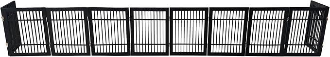 Pet Dog Gate Strong and Durable Freestanding Folding Acacia Hardwood Portable Wooden Fence Indoors or Outdoors by Urnporium (Black Pet Gate, 10 Panel 24" Tall)
