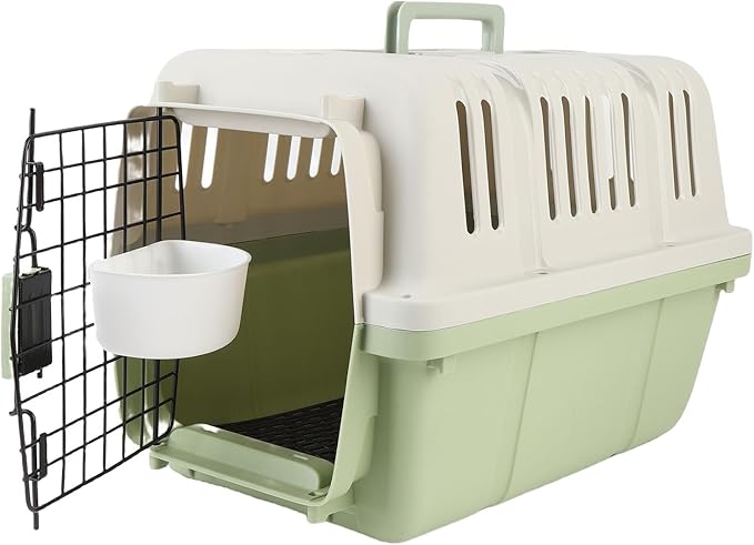 Plastic Dog Crate, Airline Approved Hard Shell Dog Kennel with Handle for Home and Travel, Large Space Portable Breathable Pet Travel Carrier for Outings and Activities (Green)