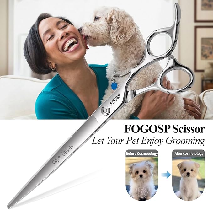 9.0'' Dog Grooming Scissors Straight Professional Pet Grooming Shears for Thick Long Hair Large Dog Cat (9.0 In, Straight)