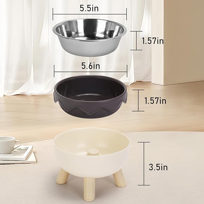 2 in 1 Raised Cat Bowls, Cute Cat Food Bowls Elevated with Non-Slip Stand, Detachable Anti Vomiting Stainless Steel Pet Bowl for Kitten, Cats, Puppies, Small Dogs Indoor/Outdoor