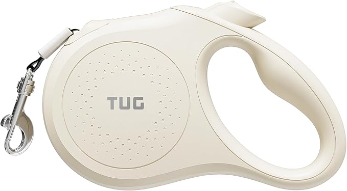 TUG Quest Retractable Dog Leash | 360° Tangle-Free Retraction | 16 ft Strong Nylon Tape (Medium, Cream)