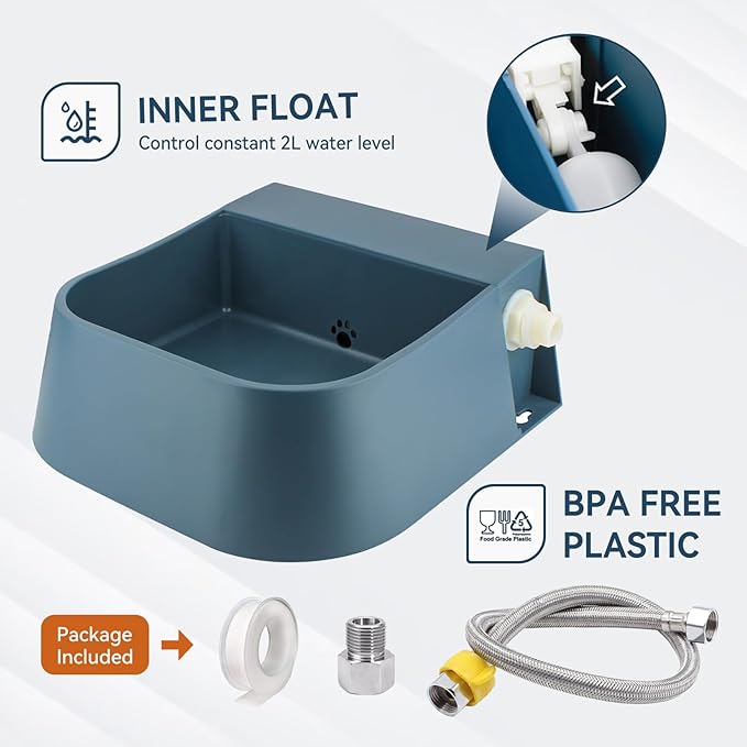 Outdoor Water Bowl for Dogs– 2L Automatic Dog Water Dispenser with 59" Hose and Float Valve, Ideal for All Kinds of Animals (Fits 3/4" GHT Faucet)