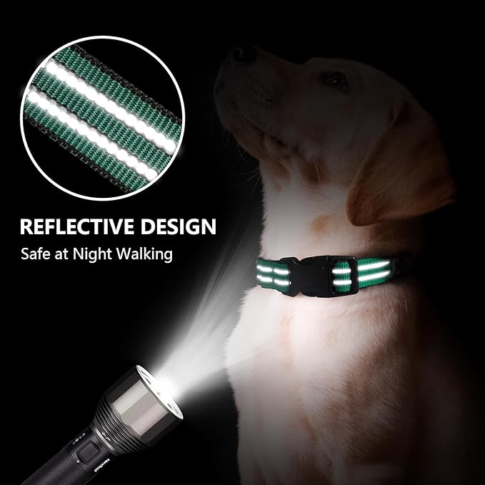 Hikiko Martingale Dog Collars Reflective Nylon Dog Collar with Quick Release Buckle Adjustable Training No Slip Dog Collar (Large, Dark Green)