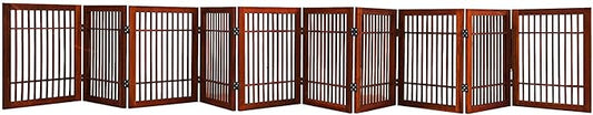 Urnporium Pet Dog Gate Strong and Durable Freestanding Folding Acacia Hardwood Portable Wooden Fence Indoors or Outdoors Foldable pet Barrier for The House (Brown Pet Gate, 10 Panel 24" Tall)