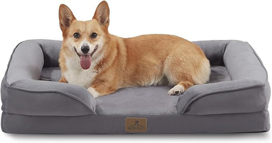 Bedfolks Orthopedic Dog Bed, Waterproof Dog Sofa Bed for Large Dogs, Egg Foam Pet Couch Bed with Removable Washable Cover and Nonslip Bottom, Dark Grey