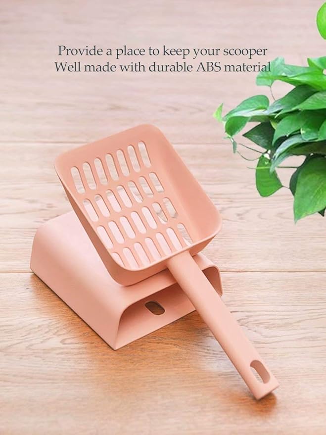 Cat Litter Scooper with Caddy Holder, Cat Scooper for Litter Box with Stand, A Nice Addition to cat Litter Tray Box, Store The cat Litter Scoop When not in use, Modern, Durable and Cute -Light Pink