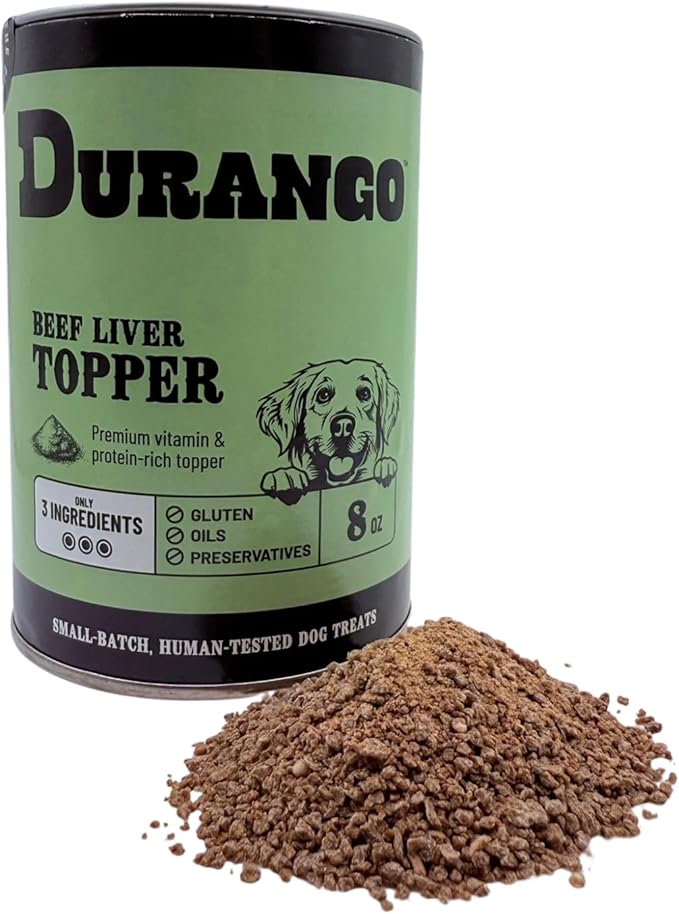 Durango High-Protein Dog Food Topper - Rich Beef Liver Meal Enhancer for Picky Eaters - Limited Ingredient Kibble Booster - 8 oz Tin - Made in USA - Plastic-Free - Easy to Scoop - 60 Servings