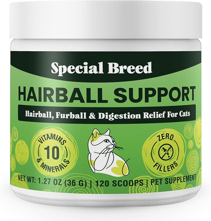 Hairball Support for Cats - 10 Super Ingredients for Hairball Relief, Digestive Support & Healthy Skin - No Fillers - Psyllium, Pumpkin, Omega-3s & More - 120 Scoops