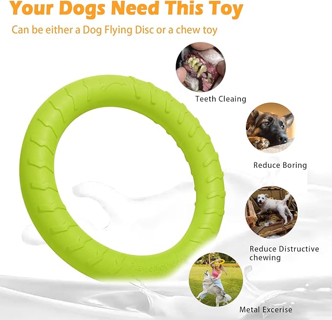 Large Dog Durable Indestructible Floating Flying Disc Ring Toys for Chewers,Pool Swimming,Throwing,Catching,Grabbing Pitch,Indoors,Outdoors Playing&Training
