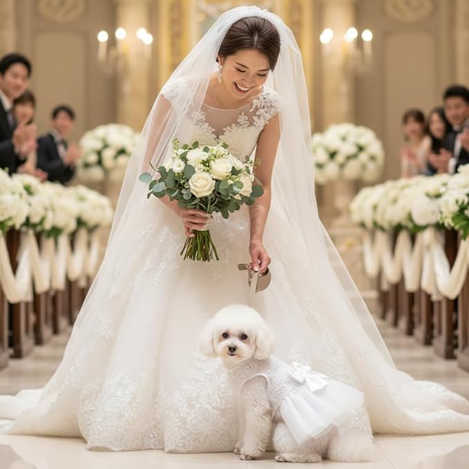 ASENKU Dog Dress Pet Wedding Dress Princess Lace Puppy Birthday Party Outfit Formal Apparel Girl for Small Medium Dogs Cats (XX-Small, White)