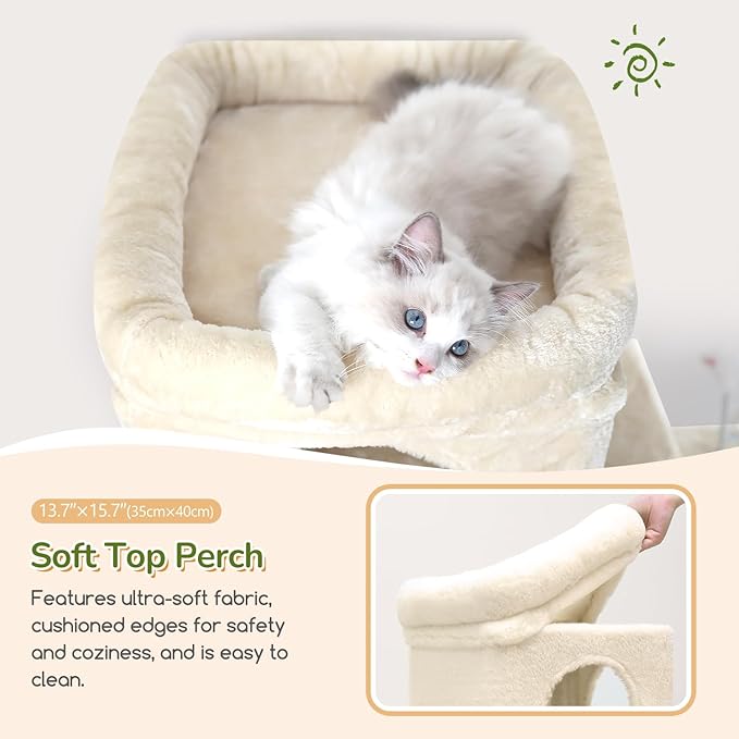 Globlazer Cat Tower for Multiple Indoor Cats, 52 inch Heavy Duty Cat Tree with 3 Condos, Plush Cat Condo with Scratching Posts and Pad for Adult Cats Kitten, Padded Top Perch, Basket Bed, F52B, Beige