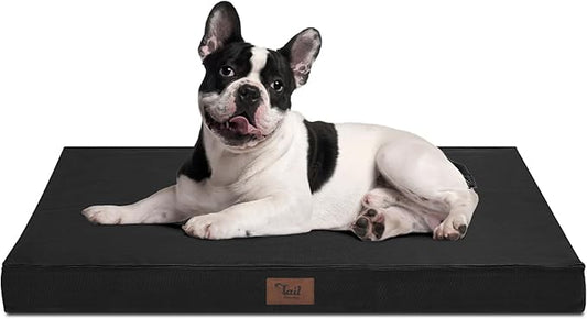 Waterproof Outdoor Dog Bed for Medium Dogs - All Weather Orthopedic Design with Egg Crate Foam and Removable Washable Cover, 30x20 Inch, Black