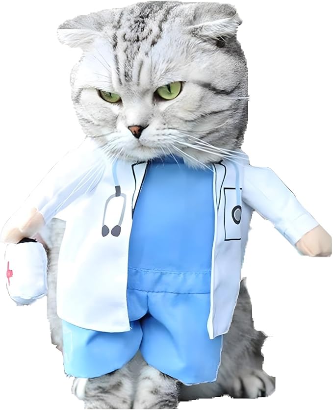 NACOCO Dog Cat Doctor Costume Pet Doctor Clothing Halloween Jeans Outfit Apparel (S)