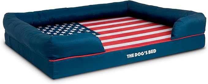 Replacement Outer Cover ONLY (Outer Cover ONLY - NO Bed, NO Waterproof Inner) for The Dog's Bed, Washable Oxford Fabric, Extra Large (Blue with Red Piping USA Flag Embroidery & Centre Flag)