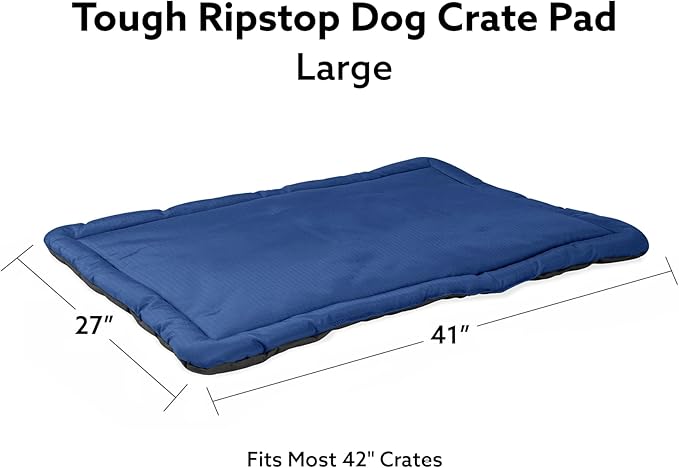 K9 Ballistics Tough Ripstop Dog Crate Pad - Durable, Machine Washable Kennel & Travel Mat for Large Dogs, 41 x 27 Fits 42" Wire Crates, Blue Quartz