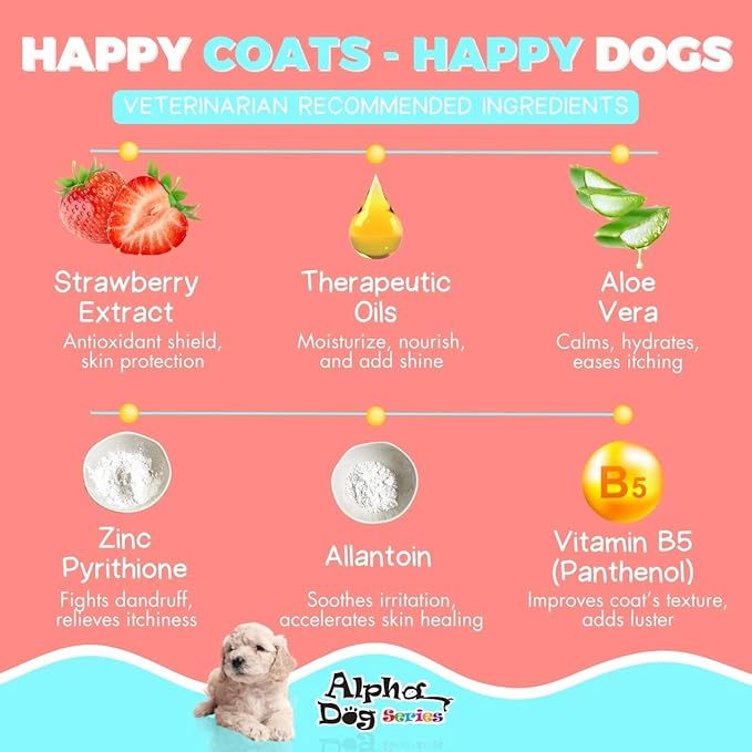 Alpha Dog Series Natural Puppy Shampoo and Conditioner Tear Free with Aloe Vera, pH-Balanced Shampoo for Puppies, Tearless Dog Shampoo and Conditioner, Puppy Wash Sensitive Skin 26.4 Oz (6 Pack)