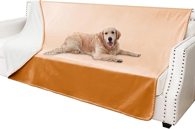 Waterproof Dog Blankets, Washable Pee Proof Pet Blanket for Couch, Soft Reversible Puppy Throw Furniture Protector Cover for Bed Sofa-68"x82",Orange+Cream
