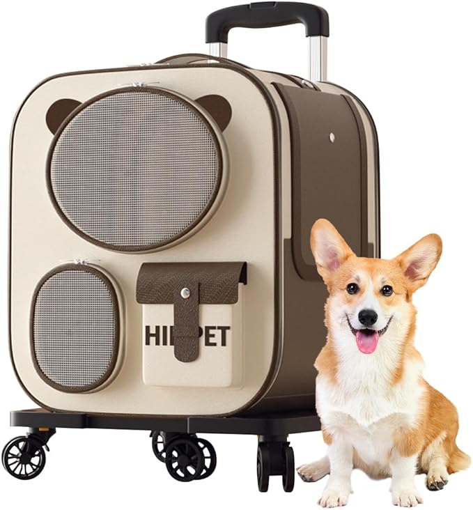 Pet Backpack with Wheels, Comfort Cat Backpack Removable Rolling Wheels, Pet Rolling Carrier, Dog Backpack Great for Travel/Hiking/Outdoor Use(Brown)