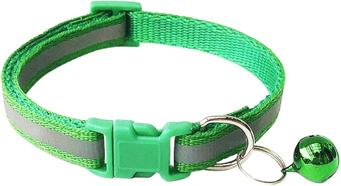 CHBORCHICEN 2-Pack Footprint & Reflective Cat Collar with Bell Basic Dog Cat Collar Buckle Adjustable Polyester Cat Dog Collar or Seatbelts (X-Small, Green)