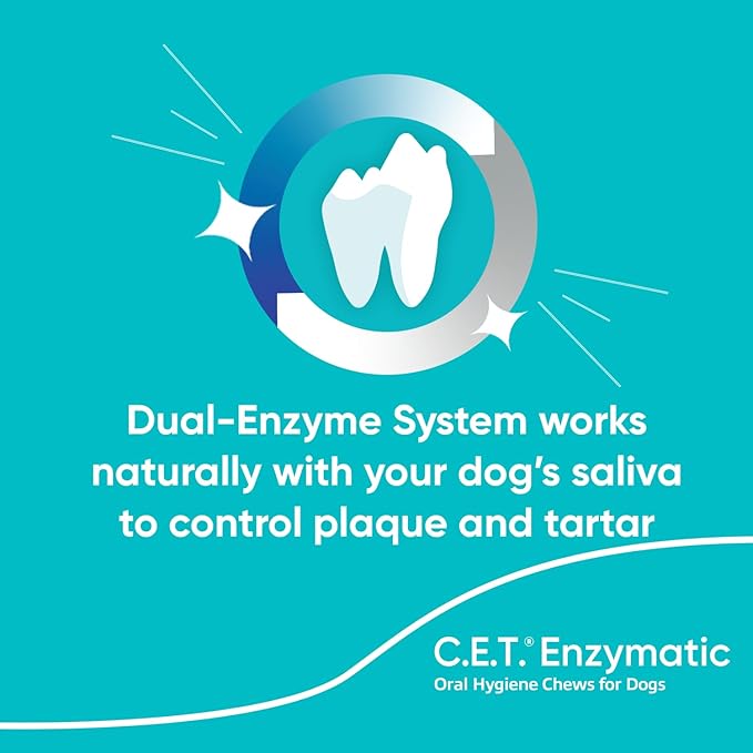 C.E.T. Enzymatic Oral Hygiene Chews for Dogs - Plaque & Tartar Control - Single Layer Beefhide with Exclusive Dual-Enzyme System & Tasty Chicken Flavor - Easy to Give Dog Dental Chew