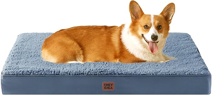 EHEYCIGA Orthopedic Dog Beds for Large Dogs with Removable Washable Cover for Crate, Spa Blue, 35x23