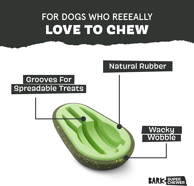 Barkbox Avocadoggo Dog Toy | Natural Rubber, Wobble Shape, Perfect for Peanut Butter & Dishwasher Safe | Dog Toy for Aggressive Chewers