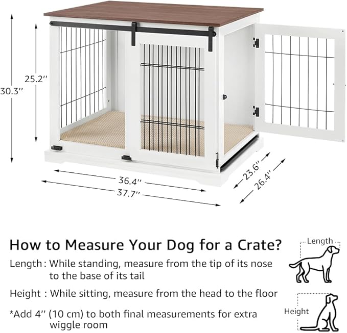 beeNbkks Dog Crate Furniture with Sliding Barn Door, Stylish Double Doors Wooden Kennel with Tray and Cushion, Decorative Indoor Pet House Side End Table for Medium Large Dogs
