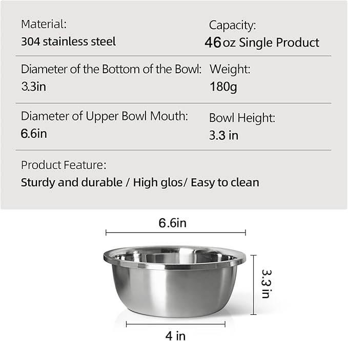 Stainless Steel Large Dog Food Bowl, 46 oz (7cup) Large Capacity Dog Water Bowl, Heavy Duty, BPA-Free for Medium and Small Dogs (2 pcs)