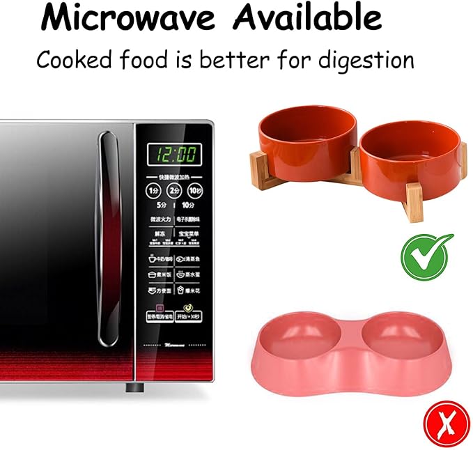 Petygooing Dog Bowls,Ceramic Cat Dog Bowl Set with Wood Stand for Food and Water,Non-Slip Cute Modern Pet Dish for Cats Small Size Dogs Puppy (13.5OZ/5.1 in) Rust Red