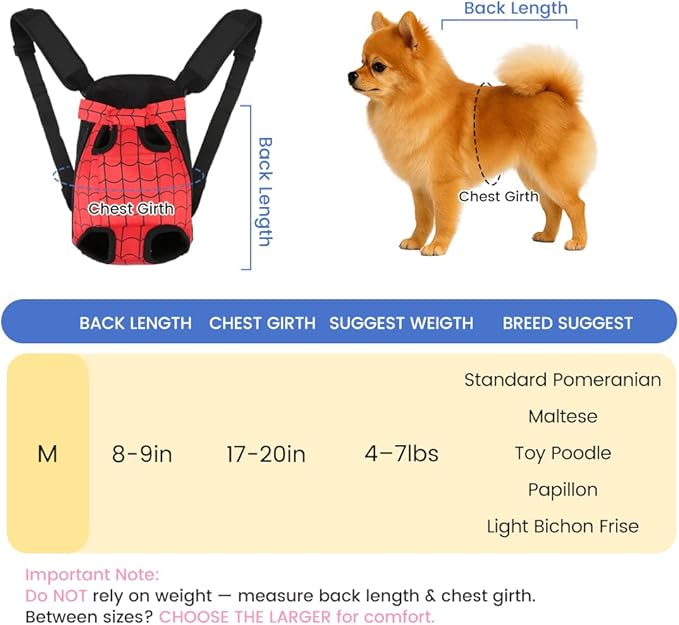 Dog Backpack Carrier, Front Pocket for Essentials, Legs Out Carrying Sling Travel Bag for Small Medium Dogs 4-7 Lbs, Soft Wearable Puppy Chest Carry Backpacks for Walking/Hiking/Camping/Traveling