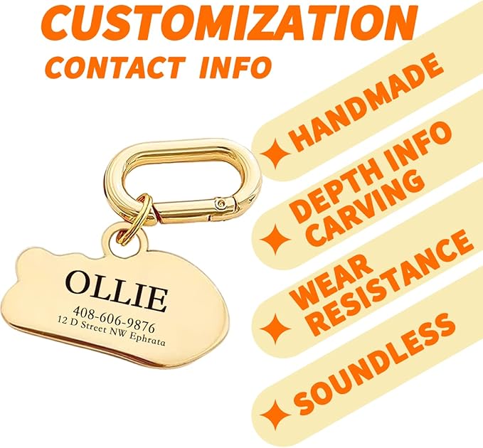 Dogs ID Tags Personalized Double Sided Deep Engraved Cat & Dog Collar Charm Fishbone Balloon Shape Brass