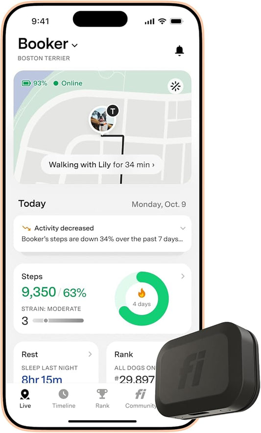 New Fi Mini GPS Tracker for Dogs, Cats, Small Pets – Universal Collar, Lightweight, Virtual Fences, Escape Alerts, Step & Health Tracking, Waterproof – 12-Month Membership Included