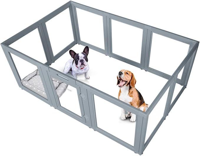 Clear Dog Play Pen - Easy Assemble Durable Plastic Acrylic Dog Playpen - Dog Playpen Indoor, Puppy Playpen, Cat Playpen, Small Animal Playpen, Dog Play Pen Indoors (Grey, 30.3" H, 10PCS)