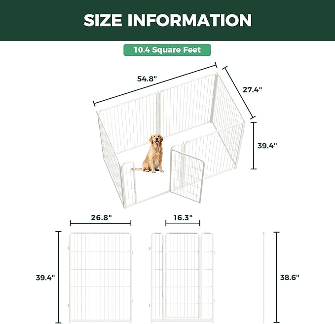 FXW Homeplus Unleashed Indoor Dog Playpen - Stress-Free and Safe Play, Heavy Duty 40 Inch 6 Panels Dog Pen for Medium and Large Dogs, White│Patented