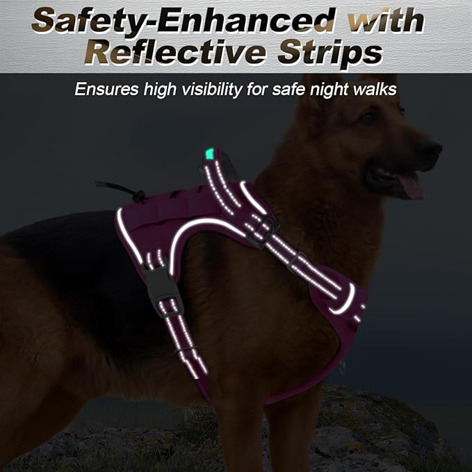 BARKBAY Service Dog Vest Tactical Dog Harness Medium Large Sized Dog Tags Personalized No Pull Adjustable Harness Reflective K9 Working Training Easy Control Military Molle System(Pink,XL)