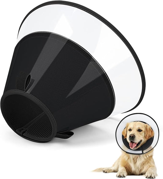 Dog Cone Collar with Soft Pad, Transparent Elizabeth Recovery Collar for Large, Medium, Small Dogs to Stop Licking, Pet Head Cone Alternative After Surgery, Neutering, Injury (L)