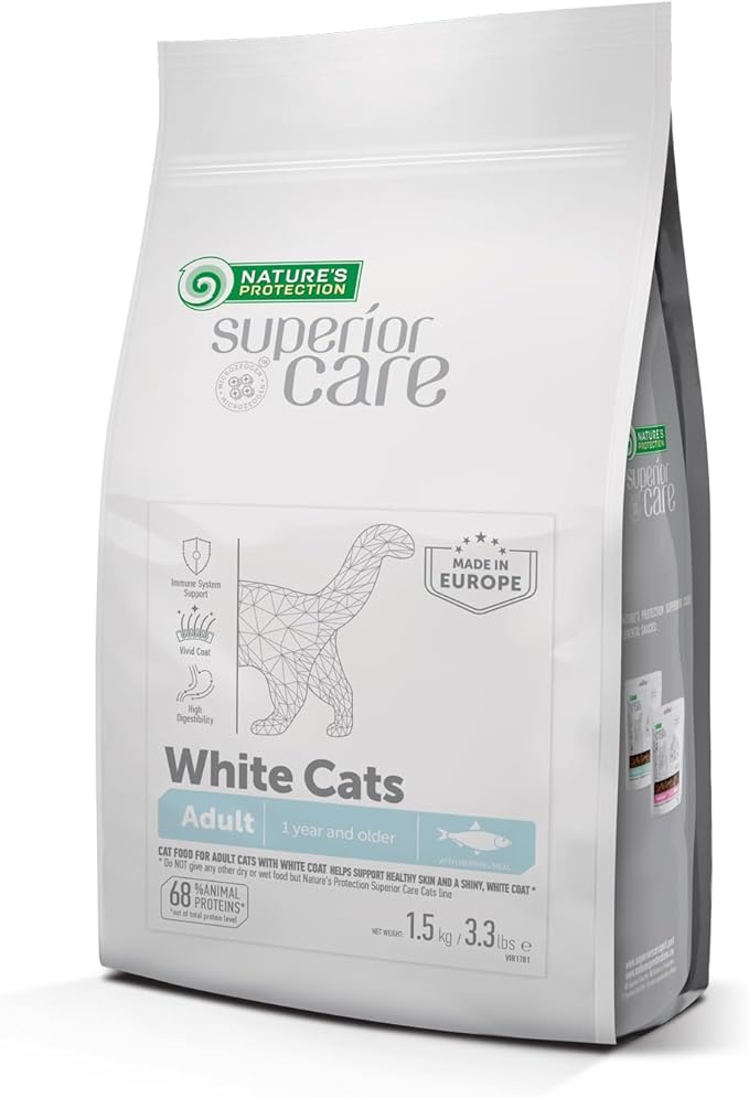 Nature's Protection Superior Care White Cats Grain Free Dry Cat Food with Herring and Oral Care Treats with Poultry