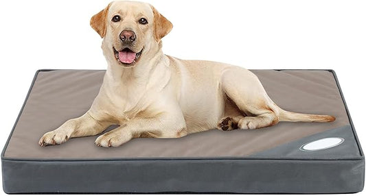 Orthopedic Outdoor Waterproof Dog Beds for Extra Large Dogs, Washable Crate Bed with Egg Crate Foam Pet Bed Mat and Removable Oxford Fabric Cooling Cover,45"x 32",Beige