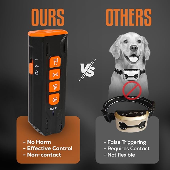 Dog Bark Deterrent Device to Stop Own or Neighbor’s Dog Barking, Biting & Fighting with Long Range – Rechargeable Ultrasonic Portable Anti Barking Device with 3X Sonic Emitters & Flash (Black)