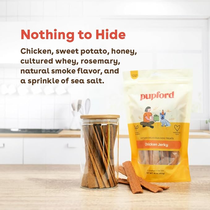 Pupford Chicken Jerky for Dogs & Puppies, All-Natural, Healthy Dog Treats, No Fillers, Made in USA (10 oz)