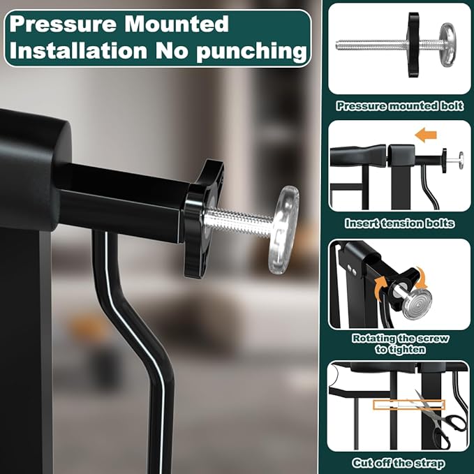 29.53"-33.85" Mornyray Auto-Close Baby Gate Extra Wide, Pressure Mounted Dog & Pet Gate for Stairs Doorways, No Drill Safety Barrier with Lace Design, Metal Child Proof Gate Indoor Outdoor, Black