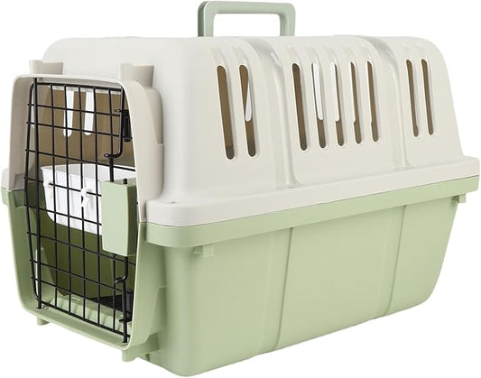 Plastic Dog Crate, Airline Approved Hard Shell Dog Kennel with Handle for Home and Travel, Large Space Portable Breathable Pet Travel Carrier for Outings and Activities (Green)