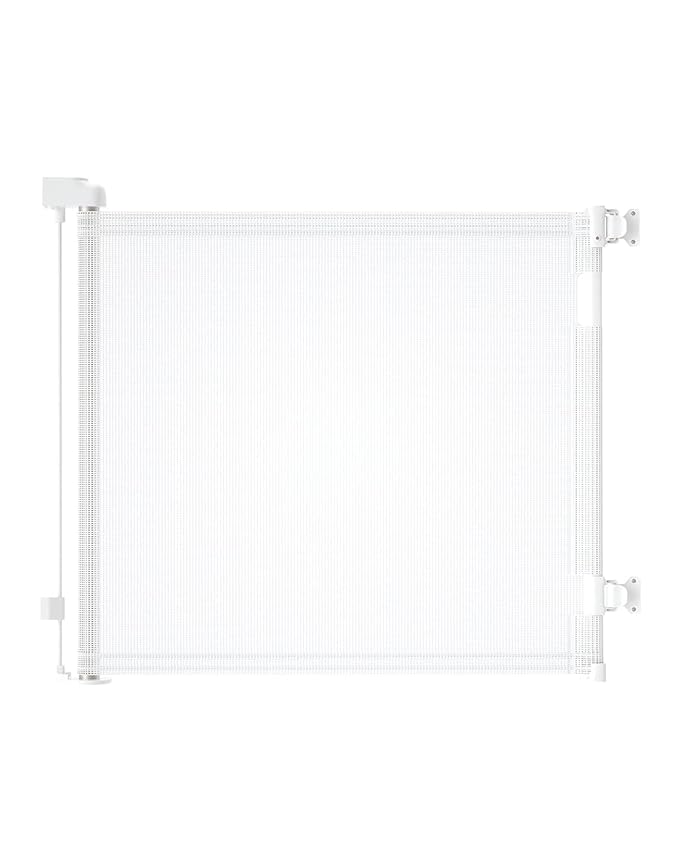 Retractable Baby Gate for Doorways and Stairs, Mesh Safety Gate for Pet, Indoor & Outdoor Use, One-Hand Operation, Easy Installation, 33.6" Tall, Expands to 71" Wide（White,33.6"x71"）