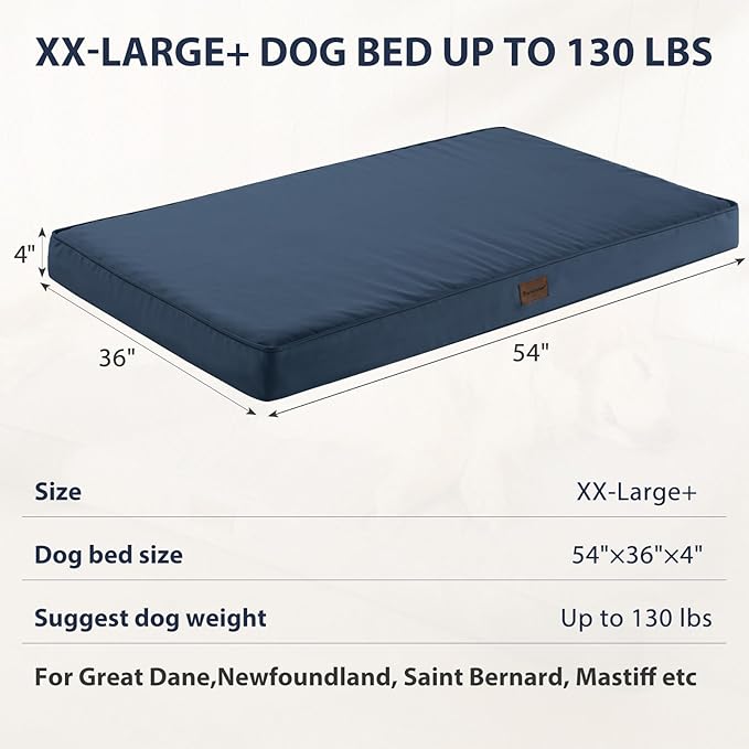BFPETHOME Outdoor Dog Bed for Large Dogs, Waterproof, Orthopedic with Removable Washable Cover, Egg Crate Foam - 54 x 36 in, Navy