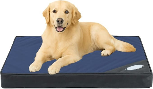 Orthopedic Outdoor Waterproof Dog Beds for Large Dogs, Washable Crate Bed with Egg Crate Foam Pet Bed Mat and Removable Oxford Fabric Cooling Cover,41"x 29", Navy