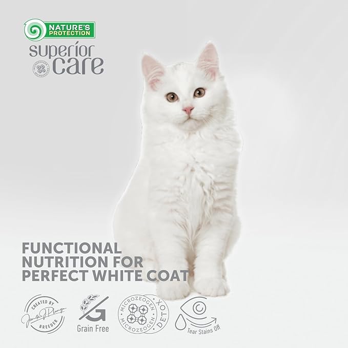 Nature's Protection Superior Care White Cats Grain Free Dry Cat Food with Herring and Oral Care Treats with Poultry