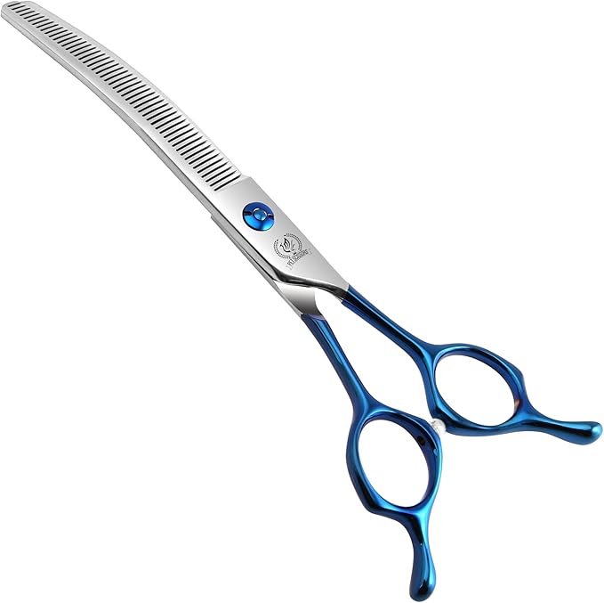 Fenice Peak Curved Thinning Shears Dog Grooming with Coating 440C Stainless Steel, 7 inch Professional Thinning Shears for Dogs，25 Degree of Curved Blade，Durable Smooth Motion & Cut for Dogs and Cats
