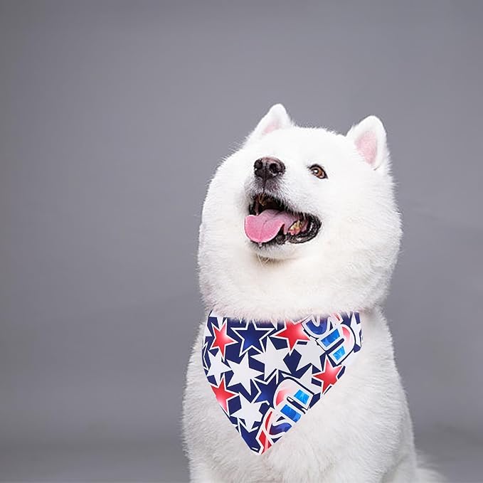 4th of July Dog Bandanas for Large Dogs 7 Pcs Sewing Hemming Patriotic Dog Bandanas Independence Day American Flag Day Dogs Drool Bibs Grooming L