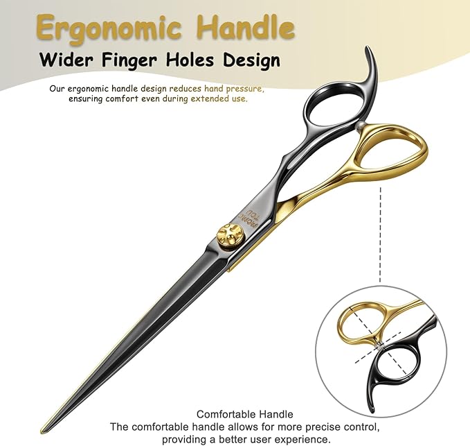 7.5'' Black & Gold Dog Grooming Scissors Set with Comb Curved, Straight, Chunker and Thinning Shears 4PCS in Scissors Bag 440C Stainless Steel Sharp and Durable for Groomers and Beginners